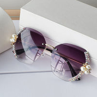 Original Diamond Pearl Gradient Sunglasses Women Rimless Vintage Luxury Crystal Glasses Fashion Vintage Eyeglasses Lentes De Sol Mujer