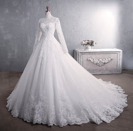 Original Muslim Wedding Dress 2022 Elegant High Neck With Train Princess Bride Dress Luxury Lace Embroidery Wedding Gown Vestido De Noiva