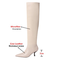 Original MORAZORA 2021 Size 33-43 Genuine Leather women boots stiletto heels pointed toe ladies shoes winter solid color knee high boots