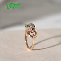 Original VISTOSO Gold Ring For Women Genuine 14K 585 Rose Gold Leopard Ring Emerald Sparkling Diamond Engagement Anniversary Fine Jewelry