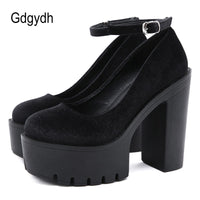 Original Gdgydh Spring Autumn Sexy Platform Women Pumps Shoes Woman Thick High Heels Shoes Female Black Rubber Sole Suede Platform Shoes