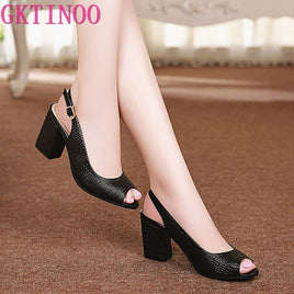 Original GKTINOO 2022 Summer shoes Woman open toe Women genuine leather High Heel sandals Casual platform Sandals Women Sandals