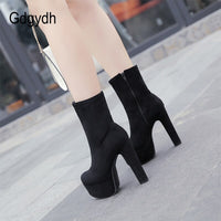 Original Gdgydh Fashion Solid Extreme High Platform Heels Boots Women Flock Boots With Zipper Big Size 48 Nightclub Female Footwear Cheap