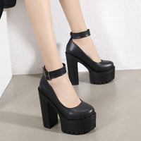 Original Gdgydh Spring Autumn Womens Chunky Block High Heel Platform Shoes Ankle Strap Buckle Pumps Gothic Punk Shoes For Model Nightclub