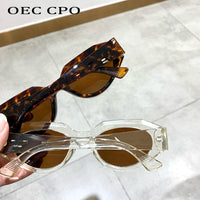 OEC CPO - Original Punk Cat eye Sunglasses Women Vintage Small Oval Lens Sun Glasses Female Brand Designer Leopard Shades Eyeglasses UV400