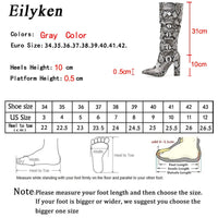 Original Eilyken Pleated Colorful Snake Grain Women Boots Female High Heel Knee High Pointed Toe Zipper Winter Ladies Shoes