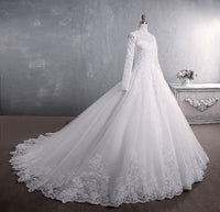 Original Muslim Wedding Dress 2022 Elegant High Neck With Train Princess Bride Dress Luxury Lace Embroidery Wedding Gown Vestido De Noiva