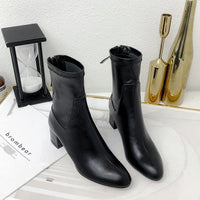 Original 2021 Women Boots Flock Ankle Boots Round Toe Winter Women Boots Ladies Party Western Stretch Fabric Boots Big Size 33-43