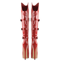 Original Only maker Women & Platform Round Toe Stiletto Side Zipper Knee High Boots16CM High Heel Patent Leather Red Long Boots For Winter