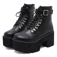 Original Gdgydh New Arrival Womens Autumn Shoes Chunky Block High Heel Platform Lace up Ankle Boots For Women Comfortable Promotion Sale