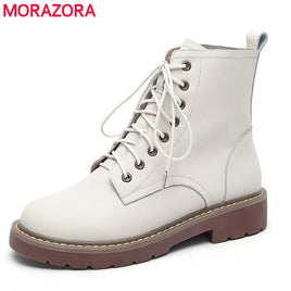 Original MORAZORA New Full Nature Genuine Leather Boots Women Shoes Lace Up Platform Autumn Winter Size 34-42 Boots Ladies Motorcycle Ankle Boots