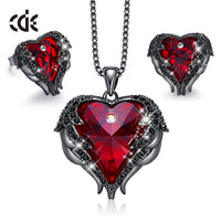 Original CDE Fashion Jewelry Sets for Women Angel Wings Heart Wedding Set with Crysta Pendant Necklace Stud Earrings