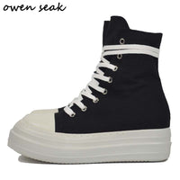 Original Owen Seak Women Canvas Shoes Luxury Trainers Platform Boots Lace Up Sneakers Casual Height Increasing Zip High-TOP Black Shoes