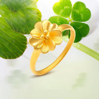 MISTER LI STORE - Original 1PCS Real Pure 24K Yellow Gold 3D Charm Flower Ring Band Women Girl Thin Ring US 5-8