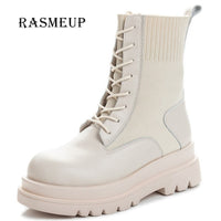 Original RASMEUP Genuine Leather Platform Boots 2022 Winter Spring Women Warm Comfortable Chunky Fashion Shoes Lace up Ladies Footwear
