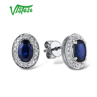 Original VISTOSO Pure 14K 585 Rose/White Gold Earrings Stud For Women Elegant Blue Sapphire Sparkling Diamond Unique Trendy Fine Jewelry