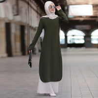Original Muslim Abaya Dress Long Tops Arab Turkey Dubai Brief Solid Side Split O Neck Long Sleeve Top Eid Ranmadan Islamic Clothing Ropa