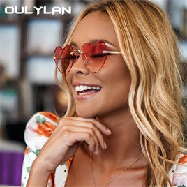 OULYLAN  - Original Women Rimless Sunglasses Fashion Heart-shaped Sun Glasses for Wome Vintage Cute 90s Gradient Shades Eyeglasses  UV400