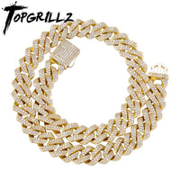 Original TOPGRILLZ 12/14mm Miami Cuban Chain Necklace With Spring Clasp Full Iced Cubic Zirconia White/Yellow Gold Hiphop Fashion Jewelry