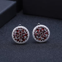 Original GEM & BALLET 11.65Ct Natural Red Garnet Earrings Cocktail Ring Set 925 Sterling Silver Gemstone Vintage Jewelry Set  For Women