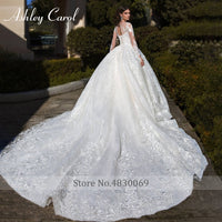 Original Ashley Carol Lace Ball Gown Wedding Dresses Long Sleeve Crystal Appliques Scoop Lace Up Cathedral Wedding Gowns Vestido De Noiva