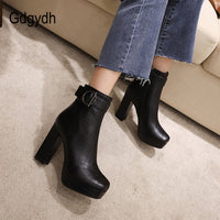 Original Gdgydh Brand Designer Ladies Short Boots Women Square Toe Sexy Buckle High Heels Shoes For Party Autumn Winter 2021 High Quality