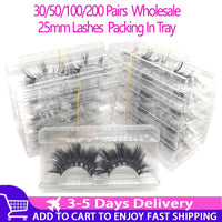 30/50/100/200Pairs Wholesale 25mm 3D Mink Eyelashes 5D Mink Lashes Packing In Tray Label Makeup Dramatic Long Mink Lashes