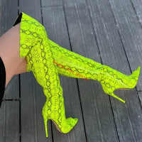 Original Women & Over The Knee Boots Yellow Snake Peep Toe Spring Boots Skin Print Pattern Stiletto Fashion Party High Boots