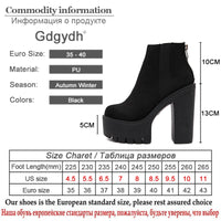 Original Gdgydh Fashion Black Ankle Boots For Women Thick Heels Spring Autumn Flock Platform Shoes High Heels Black Zipper Ladies Boots