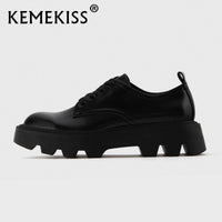 Original Keme Kiss New Real Leather Women Flat Shoes Platform Thick Bottom Lace Up Women Shoes Fashion Cool Ladies Footwear Size 35-42
