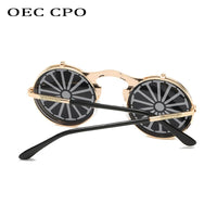 OEC CPO - Original Metal Round Steampunk Sunglasses Women Fashion Glasses Men Windmill Flip Design Frame Personality Eyeglasses UV400