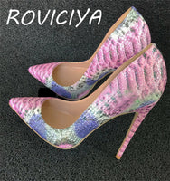 Original Sexy Pointed Toe Women Pumps Lady Wedding Party Shoes PU Leather Snakes Party High Heels YG006 ROVICIYA