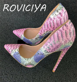 Original Sexy Pointed Toe Women Pumps Lady Wedding Party Shoes PU Leather Snakes Party High Heels YG006 ROVICIYA