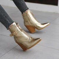 HOLY JASMINE - Original 2020 New Gold Snake Print Ankle Boots for Women Wedge High Heels Boots Woman Runway Design Chunky Heels Botas Mujer Western Boot