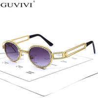Original Colorful Small Round Rhinestone Sunglasses Women Steampunk Diamond Sun Glasses Classic Eyeglasses Men Clear Lens Vintage Shades