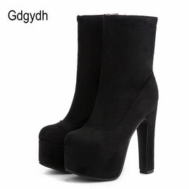 Original Gdgydh Fashion Solid Extreme High Platform Heels Boots Women Flock Boots With Zipper Big Size 48 Nightclub Female Footwear Cheap