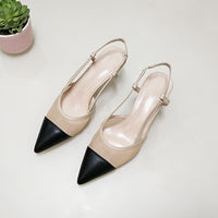 Original Meotina Women Natural Genuine Leather Shoes Slingbacks High Heels Pointed Toe Cutout Sandals Shoes Ladies Beige Large Size 42 43