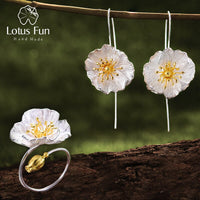 Original Lotus Fun Real 925 Sterling Silver Handmade Fine Jewelry Blooming Poppies Flower Jewelry Set for Women