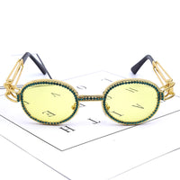 Original Colorful Small Round Rhinestone Sunglasses Women Steampunk Diamond Sun Glasses Classic Eyeglasses Men Clear Lens Vintage Shades