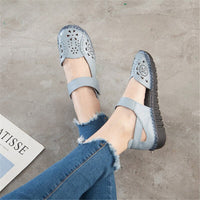 Original GKTINOO Hollow Genuine Leather Breathable Soft Flat Sandals Summer Women Shoes Woman Casual Solid Buckle Strap Ladies Sandals
