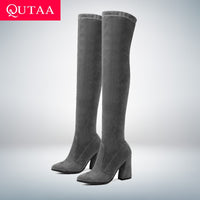 Original QUTAA 2021 Women Over The Knee High Boots Fashion All Match Pointed Toe Winter Shoes Elegant All Match Women Boots Size 34-43
