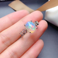 Original Lee Chee Genuine Opal Ring for Women Anniversary Gift 8*10MM White Opal Gemstone Colorful Fine Jewelry Real 925 Sterling Silver