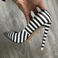TUNATAKA - Original 2020 Women&#39;s High Heels 12cm Stilettos Pointed Toe Shoes Party Pumps Black White Zebra Pattern Lady Shoes Plus Size 34-43