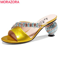 Original MORAZORA 2022 genuine leather shoes women sandals crystal strange high heel party wedding shoes ladies summer sandals woman
