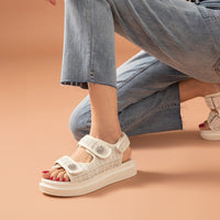 Original Beau Today Platform Sandals Women Lattice Round Toe Hook Loop Plaid Cloth Summer Casual Ladies Outdoor Shoes Handmade 38161