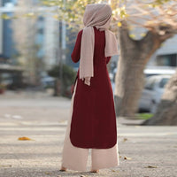 Original Muslim Abaya Dress Long Tops Arab Turkey Dubai Brief Solid Side Split O Neck Long Sleeve Top Eid Ranmadan Islamic Clothing Ropa