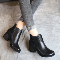Original Autumn and Winter 2022 New Vintage Leather Comfortable Thick Heel Women&#39;s Boots High Heel Martin Boots Leather Boots Short