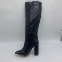 Original 2022 Winter Faux Leather Women Knee High Boots Pointed Toe Long Chunky Block Heels Shoes Size 41 42 43