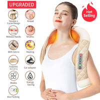 JinKaiRui 16 Massage Heads Heating Neck Shoulder Kneading Massager Cervical Therapy Health Care Back Waist Pain ReliefRelaxation