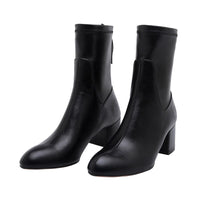 Original 2021 Women Boots Flock Ankle Boots Round Toe Winter Women Boots Ladies Party Western Stretch Fabric Boots Big Size 33-43
